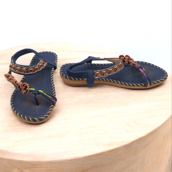 None Shoes - Embellished Navy Sandals Cool BOHO style Sz 6